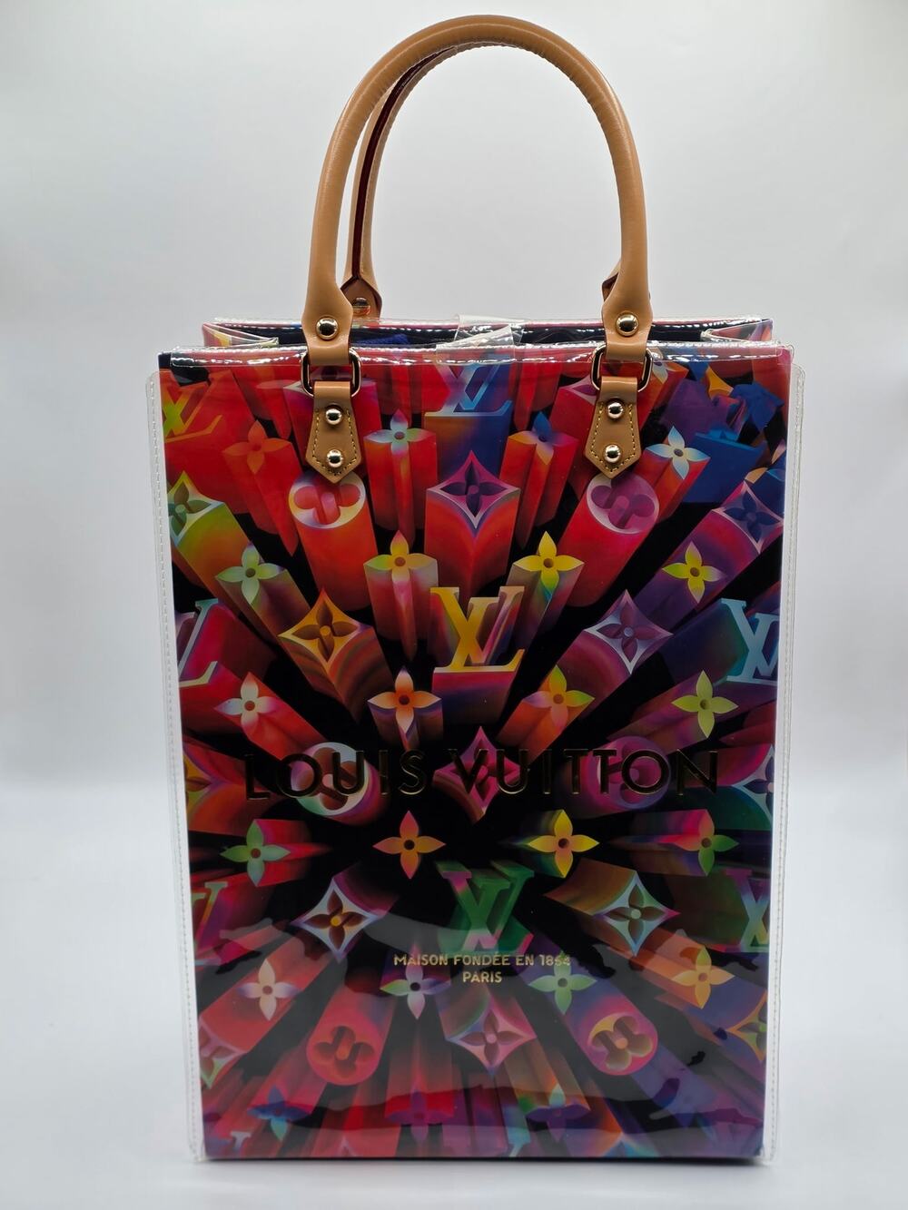 Upcycled Louis Vuitton 2019 Holiday Multicolor Clear PVC Tote Bag Rare Large
